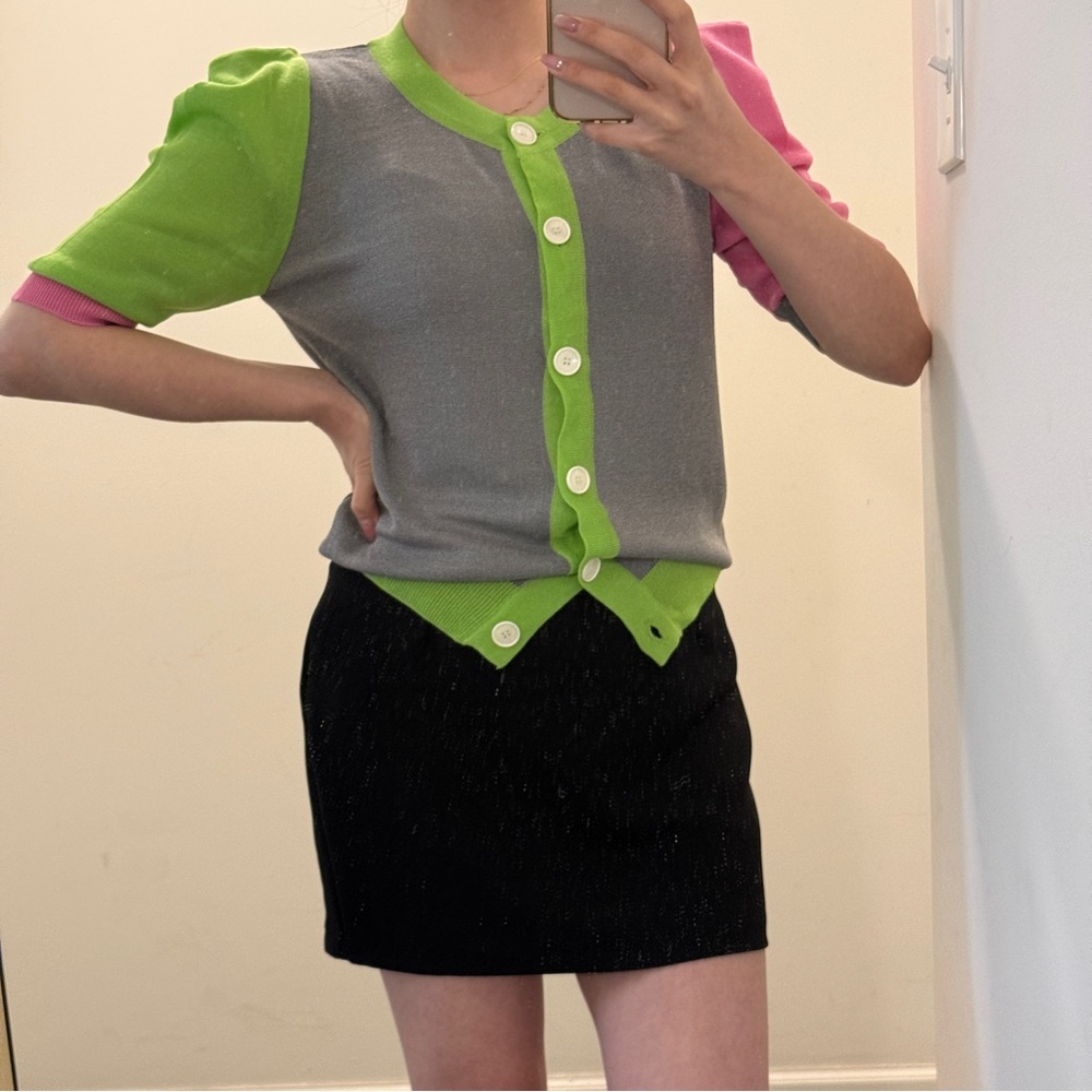 NWOT Pink and light green accent S/S knit cardigan